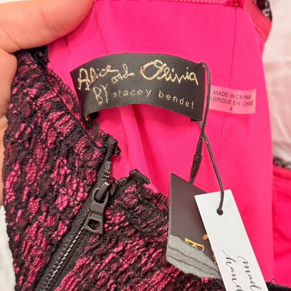 Alice + Olivia NEW Black Hot Wild Pink Chantil Lace Corset Mini Dress US 4 $695 - Picture 8 of 8